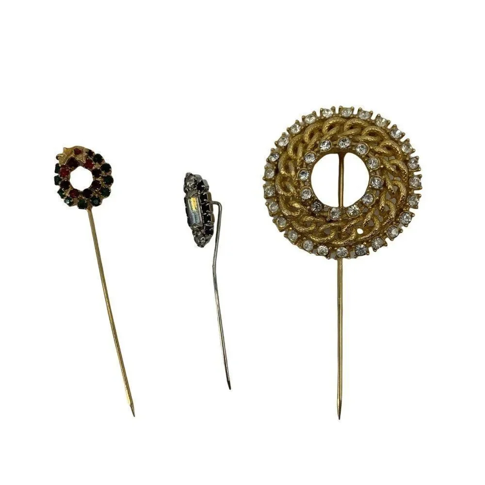 Lot of 3 Womens Vintage Jewelry Pins Brooches 0181 Rhinestone Hat Lapel Fashion - Picture 3 of 7